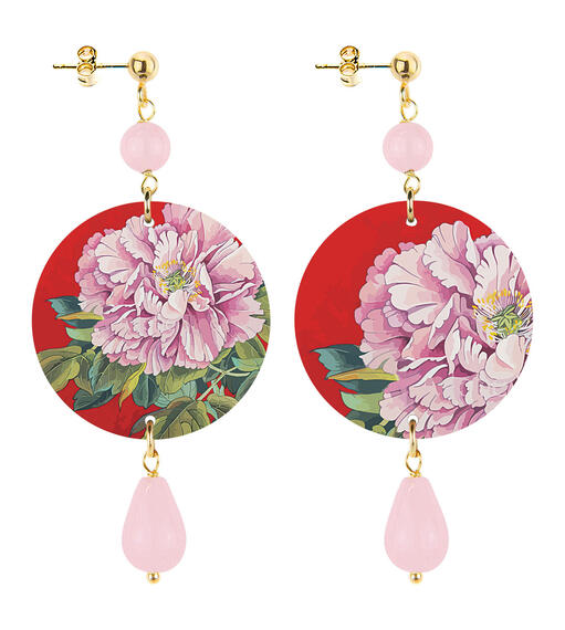 Orecchini Fiore Rosa Fondo Rosso Piccolo Rosa - Lebole Maison