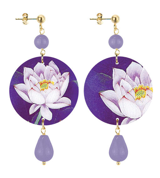 Orecchini Loto Bianco Fondo Viola Piccolo Lilla - Lebole Maison