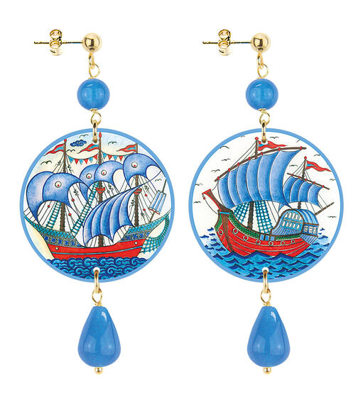 Orecchini Veliero Piccolo Azzurro - Lebole Maison