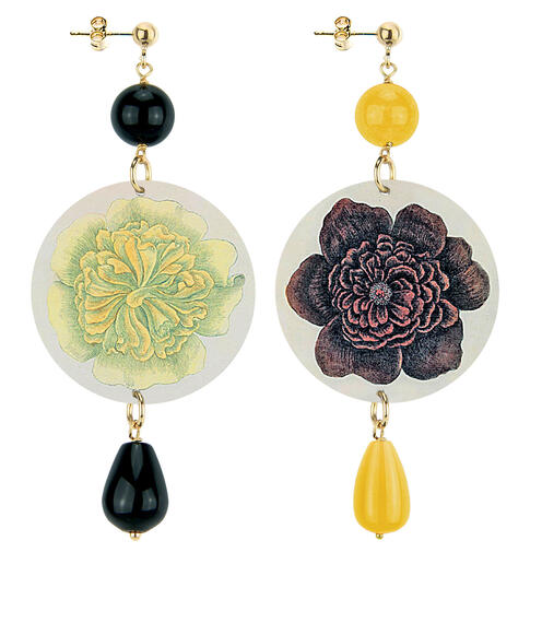 Orecchini Fiore Giallo E Nero Classico Nero E Giallo - Lebole Maison