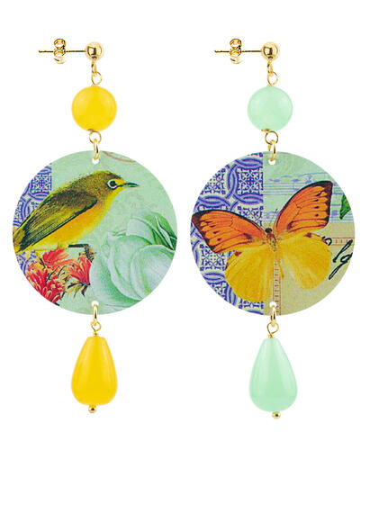 Orecchini Farfalla Classico Pietre Verde Giada E Giallo - Lebole Maison