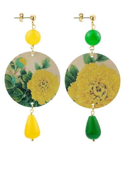 Orecchini Fiori Classico Pietre Giallo E Verde - Lebole Maison