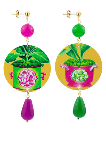 Orecchini Vasi Classico Pietre Verde E Fucsia - Lebole Maison