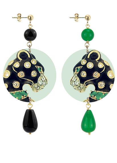 Orecchini Pantera Gioiello Classico Nero E Verde - Lebole Maison