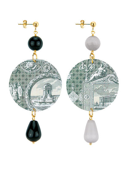 Orecchinii Toile De Jouy Classico Pietre Nero E Grigio Chiaro - Lebole Maison