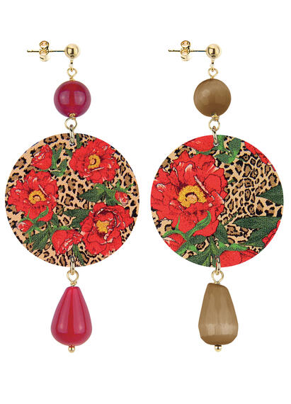 Orecchini Fiore Rosso Classico Rubino E Marrone - Lebole Maison