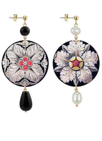 Orecchini Rosone Classico Nero E Perla - Lebole Maison