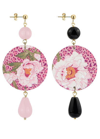 Orecchini Fiore Rosa Classico Rosa E Nero - Lebole Maison