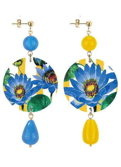 Orecchini Fiore Giallo Classico Azzurro E Giallo - Lebole Maison