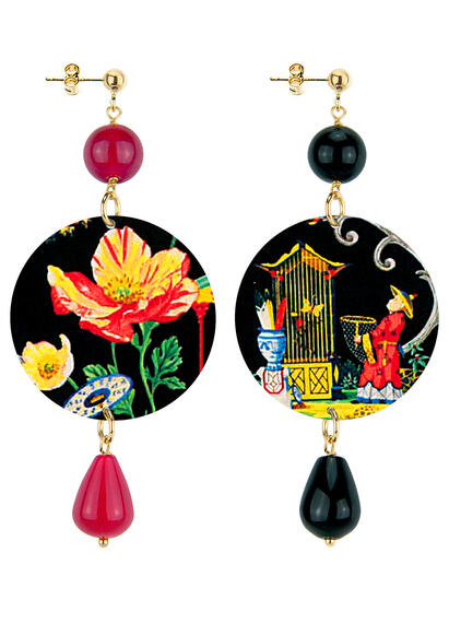 Orecchini Fiore Giallo Classico Rubino E Nero - Lebole Maison