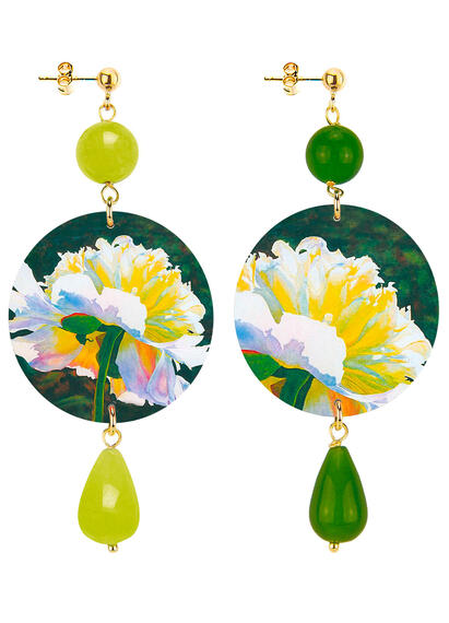 Orecchini Fiore Bianco Classico Verde Acido E Verde Oliva - Lebole Maison