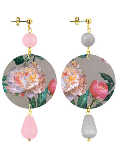 Orecchini Fiore Bianco Classico Rosa E Grigio Chiaro - Lebole Maison