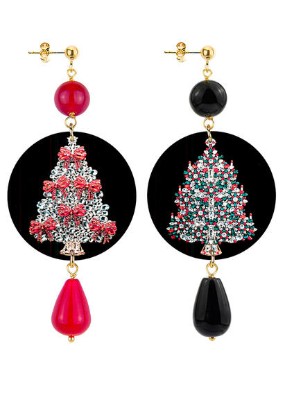 Orecchini Albero Di Natale Classico Rubino E Nero - Lebole Maison