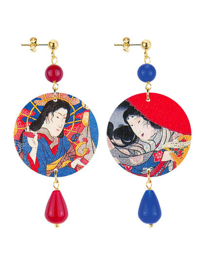 Orecchini Geisha Piccolo Rubino E Blu - Lebole Maison