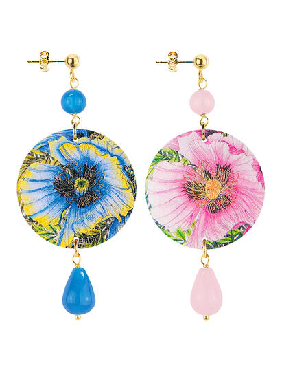 Orecchini Fiore Piccolo Azzurro E Rosa - Lebole Maison