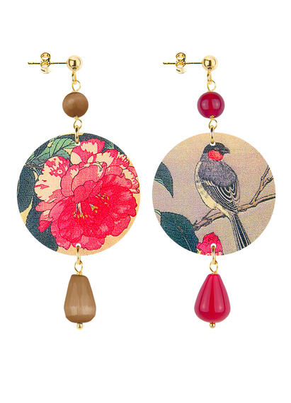 Orecchini Fiore Rosso Piccolo Marrone E Rubino - Lebole Maison