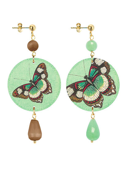 Orecchini Farfalla Piccolo Marrone E Verde Giada - Lebole Maison
