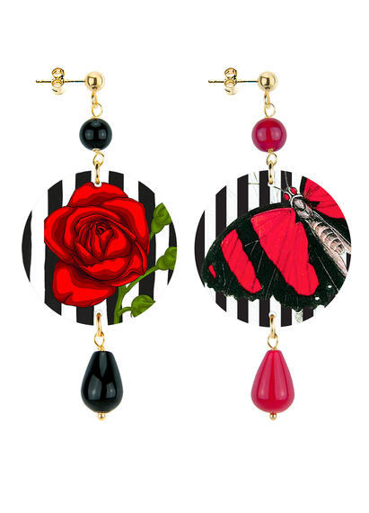 Orecchini Fiore E Farfalla Riga Piccolo Nero E Rubino - Lebole Maison