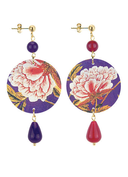 Orecchini Fiore Bianco Piccolo Viola E Rubino - Lebole Maison