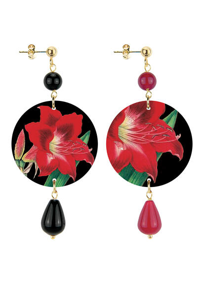 Orecchini Fiore Rosso Piccolo Nero E Rubino - Lebole Maison