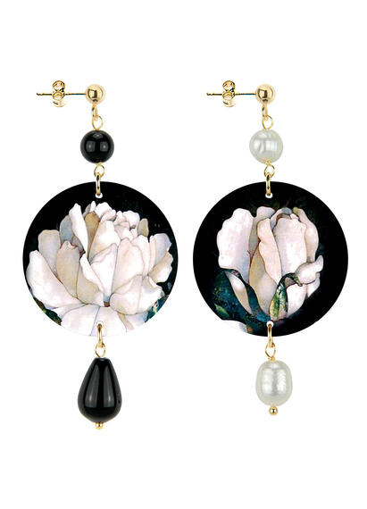 Orecchini Fiore Bianco Piccolo Nero E Perla - Lebole Maison