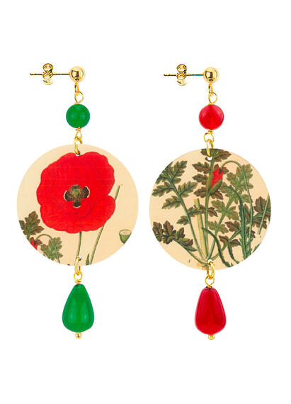 Orecchini Papavero Piccolo Verde E Rubino - Lebole Maison
