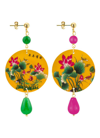 Orecchini Fiore Rosso Fondo Giallo Piccolo Verde E Fucsia - Lebole Maison