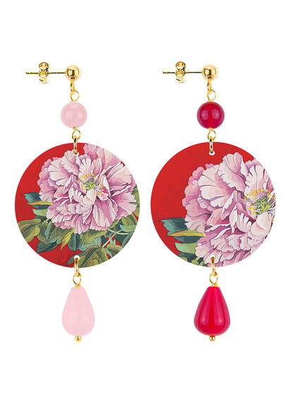 Orecchini Fiore Sfondo Rosso Piccolo Rosa E Rubino - Lebole Maison