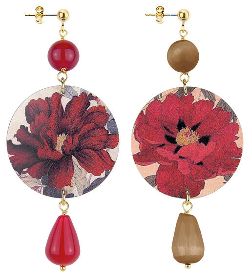 Orecchini Fiore Classico Rubino E Marrone - Lebole Maison