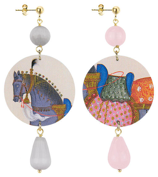 Orecchini Cavalli Classico Grigio Chiaro E Rosa - Lebole Maison