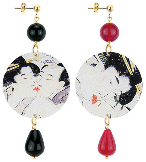 Orecchini Bacio Classico Nero E Rubino - Lebole Maison