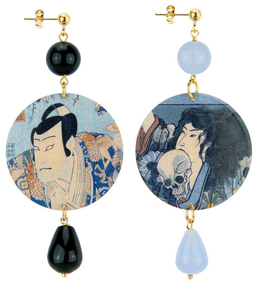 Orecchini Samurai Classico Nero E Celeste - Lebole Maison