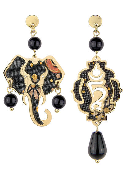 Orecchini Elefante Argento Mini Nero - Lebole Maison