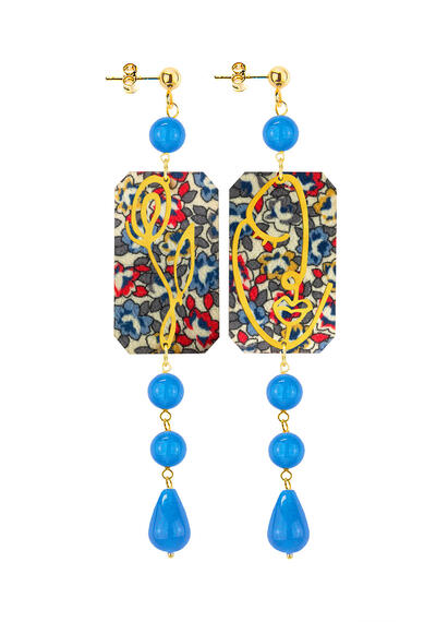 Orecchini Viso E Fiore Mini Lungo Azzurro - Lebole Maison