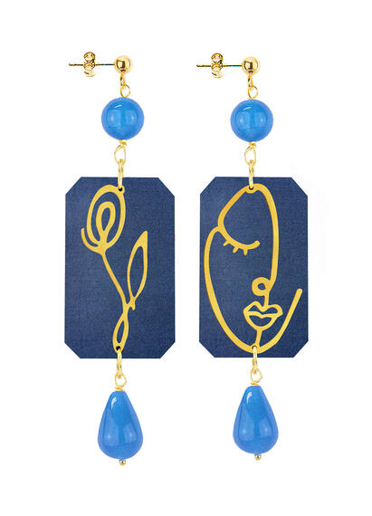 Orecchini Viso E Fiore Azzurro - Lebole Maison