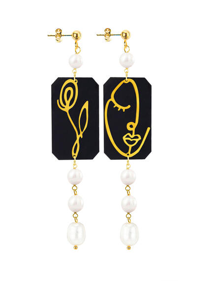 Orecchini Viso E Fiore Mini Lungo Plexi Nero Perla - Lebole Maison