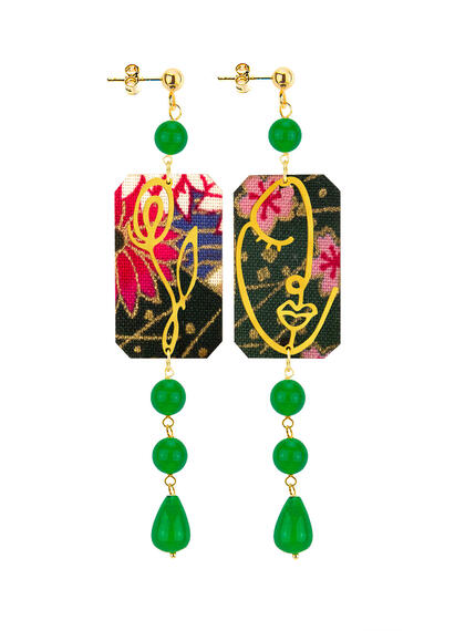 Orecchini Viso E Fiore Mini Lungo Verde - Lebole Maison