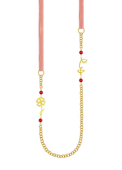 Collana Lunga Righe Rosse Viso E Quadrifoglio Rubino - Lebole Maison