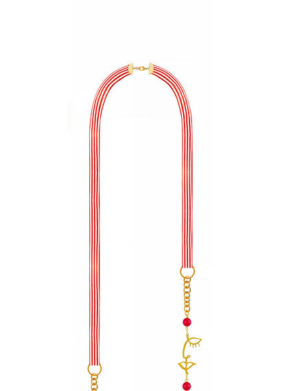 Collana Lunga Righe Rosse Viso E Quadrifoglio Rubino - Lebole Maison