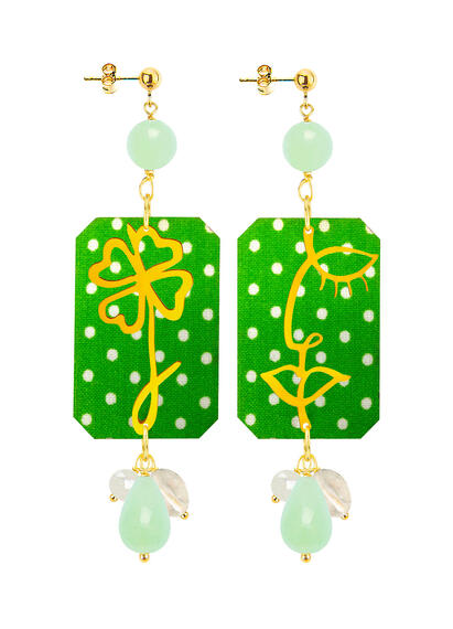 Orecchini Viso E Quadrifoglio Pois Verde Giada - Lebole Maison