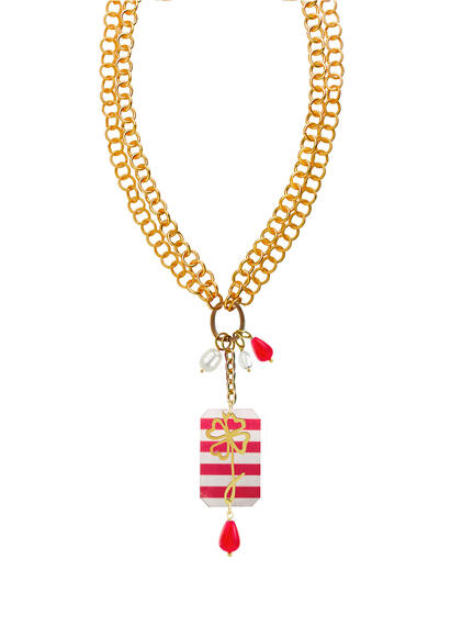 Collana Doppia Quadrifoglio Righe Rubino - Lebole Maison
