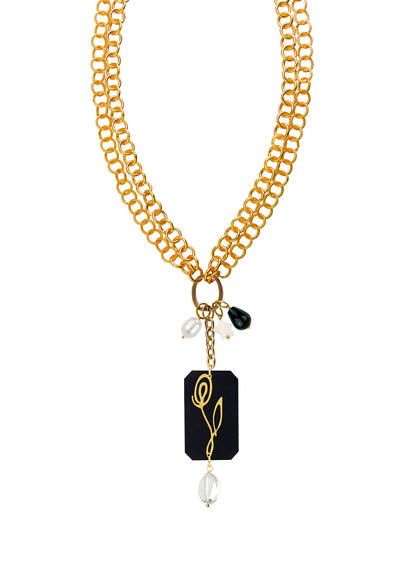 Collana Doppia Fiore Plexi Nero - Lebole Maison