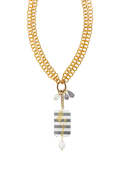 Collana Doppia Fiore Righe Grigio - Lebole Maison