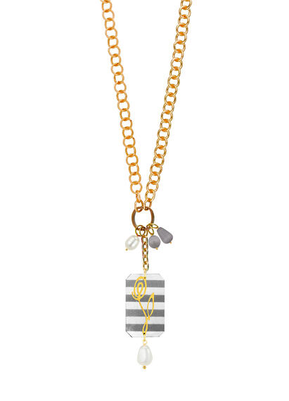 Collana Doppia Fiore Righe Grigio - Lebole Maison