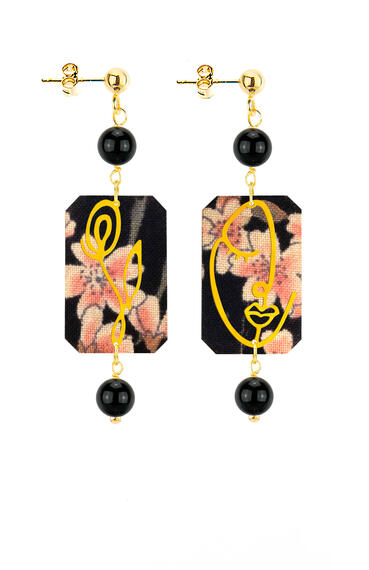 Orecchini Viso E Fiore Mini Nero - Lebole Maison