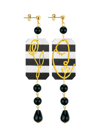 Orecchini Viso E Fiore Mini Lungo Righe Nero - Lebole Maison