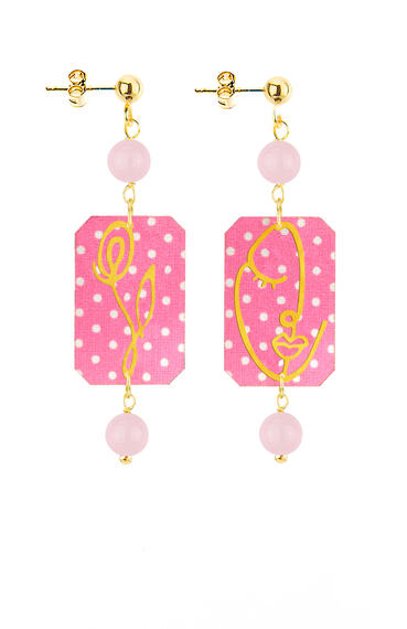 Orecchini Viso E Fiore Mini Pois Rosa - Lebole Maison