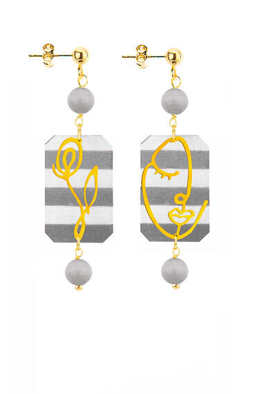 Orecchini Viso E Fiore Mini Righe Grigio - Lebole Maison