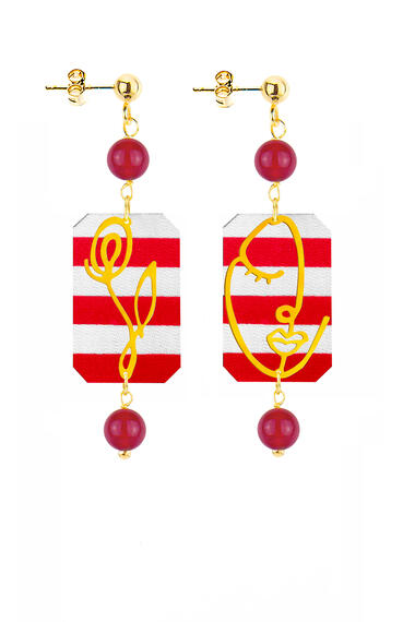 Orecchini Viso E Fiore Mini Righe Rubino - Lebole Maison