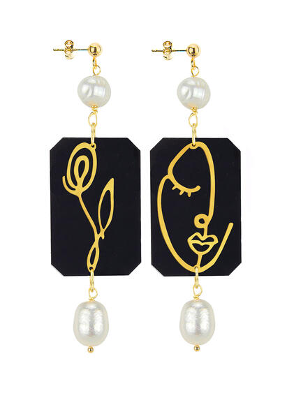 Orecchini Viso E Fiore Plexi Nero Perla - Lebole Maison